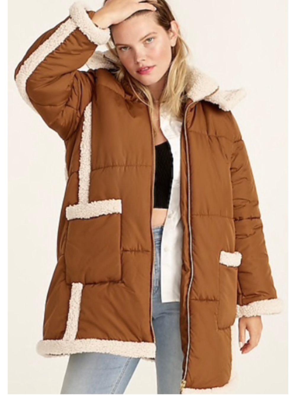Women's J.Crew Signature Snow day PufferPuffer Jacket LP Brown White